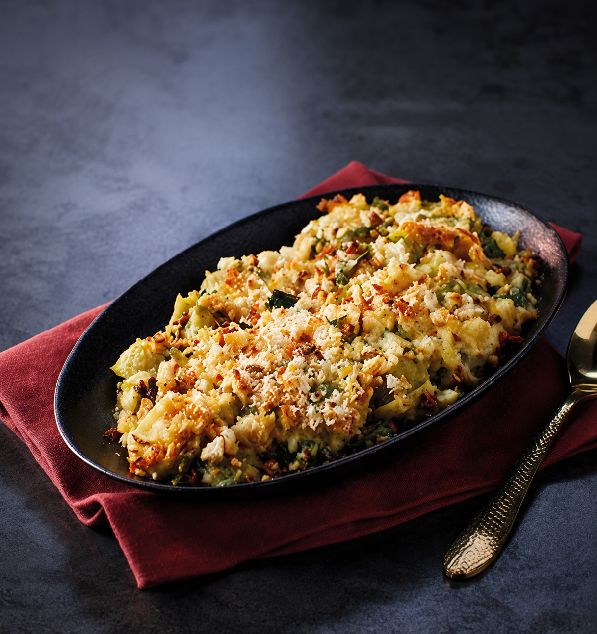 Creamy Brussels Sprouts & Leek Gratin