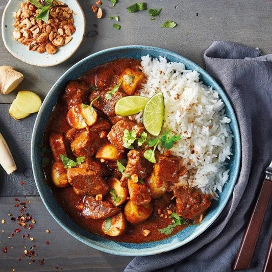 Beef Massaman curry with jasmine rice